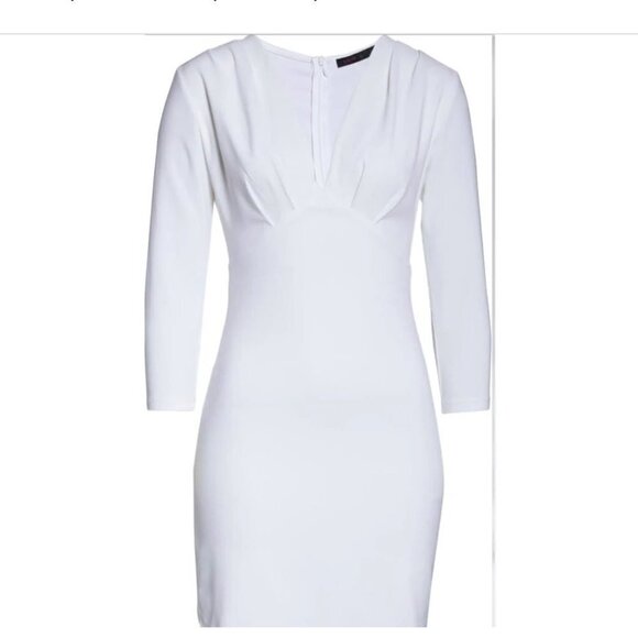 Fraiche by J Long Sleeve V-Neck Bodycon Dress - White - size Medium - Picture 8 of 8